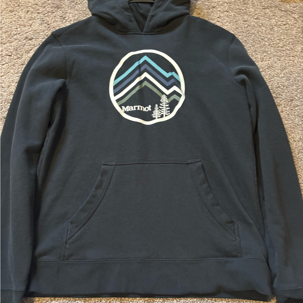 Marmot Black Hoodie with Blue Graphic